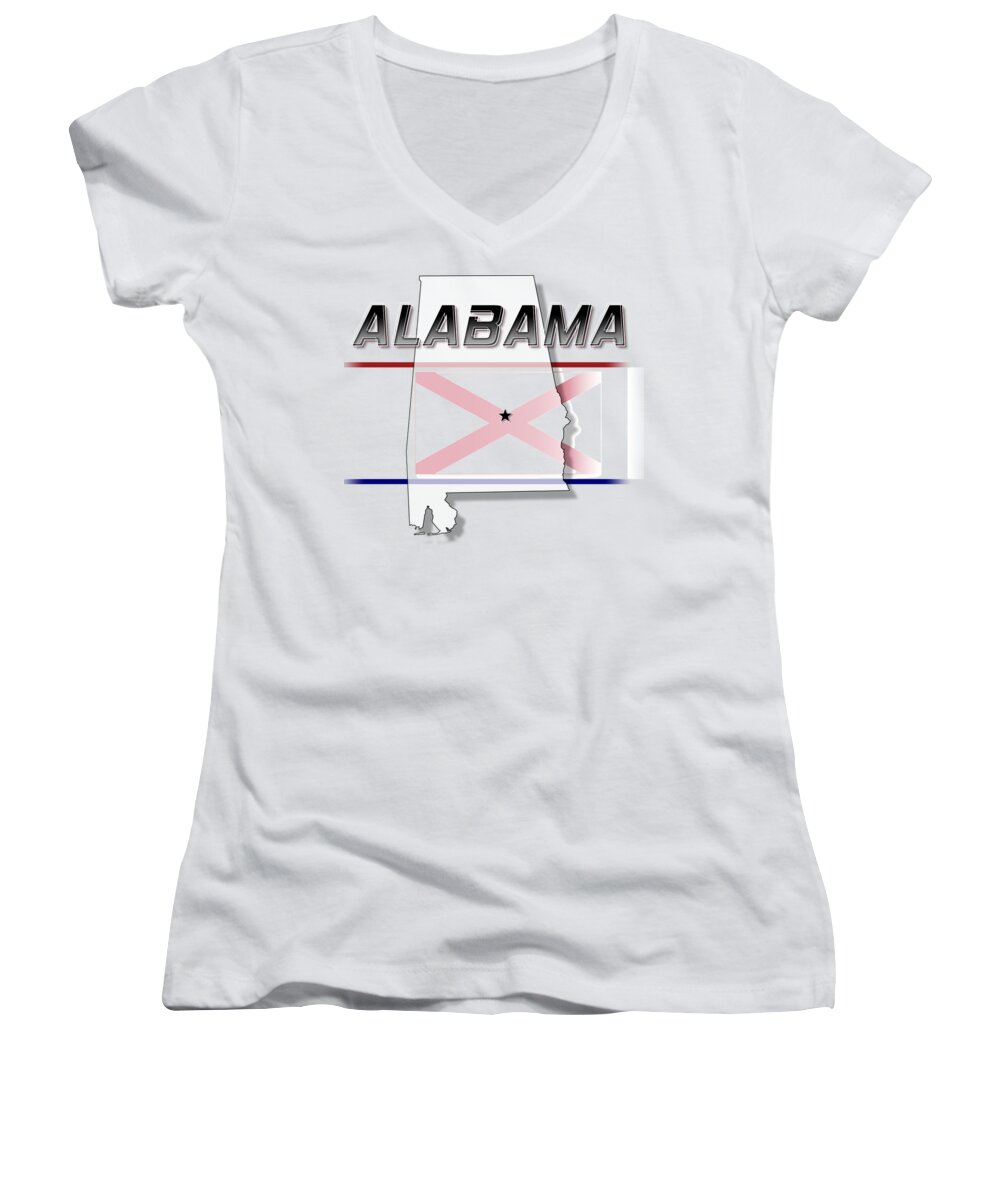 Alabama Women's V-Neck featuring the digital art Alabama State Horizontal Print by Rick Bartrand