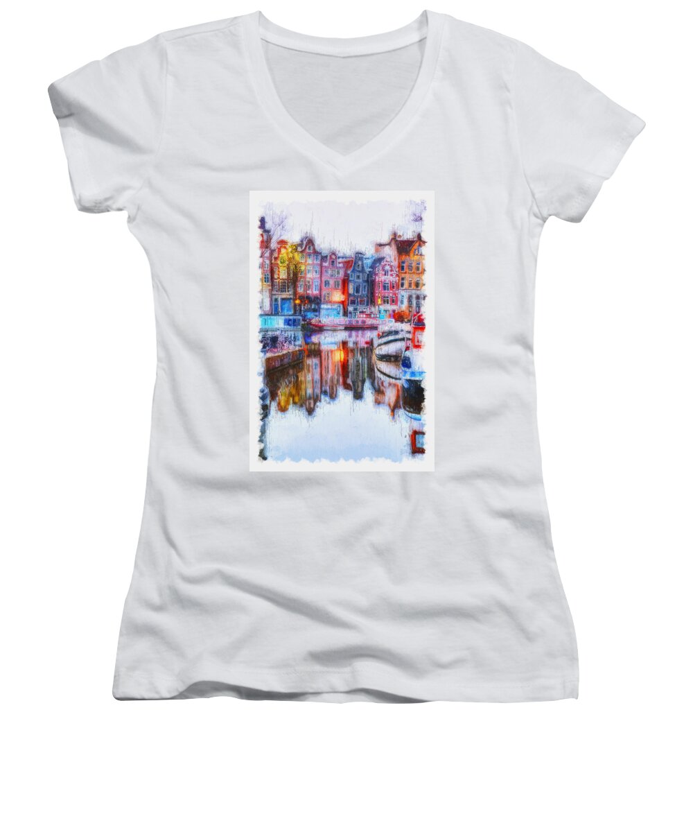 Amsterdam Colors Women's V-Neck featuring the painting Amsterdam - 08 by AM FineArtPrints