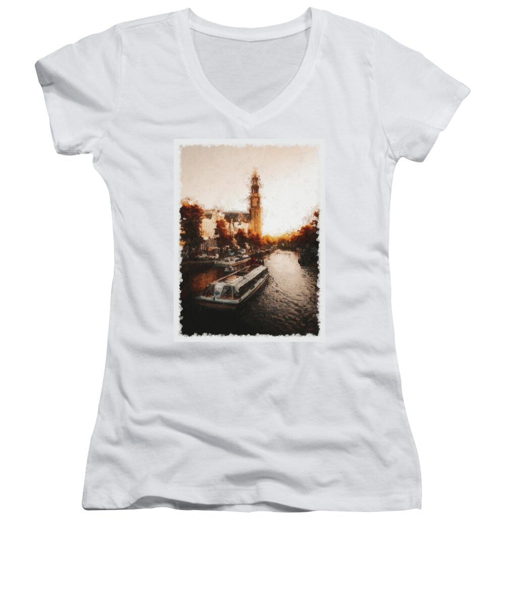 Amsterdam Colors Women's V-Neck featuring the painting Amsterdam - 15 by AM FineArtPrints