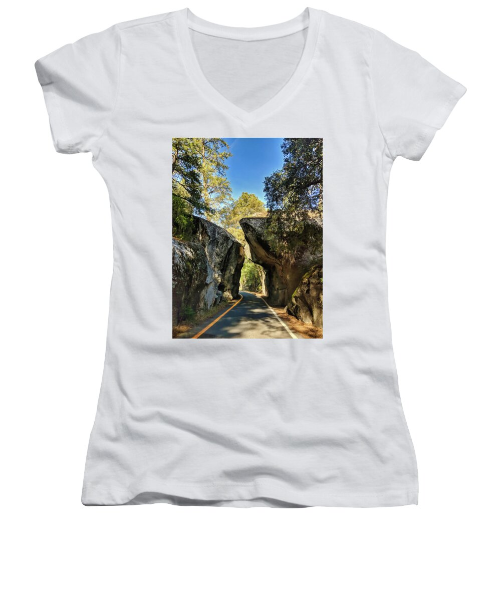 Nature Women's V-Neck featuring the photograph Arch Rock Entrance by Portia Olaughlin