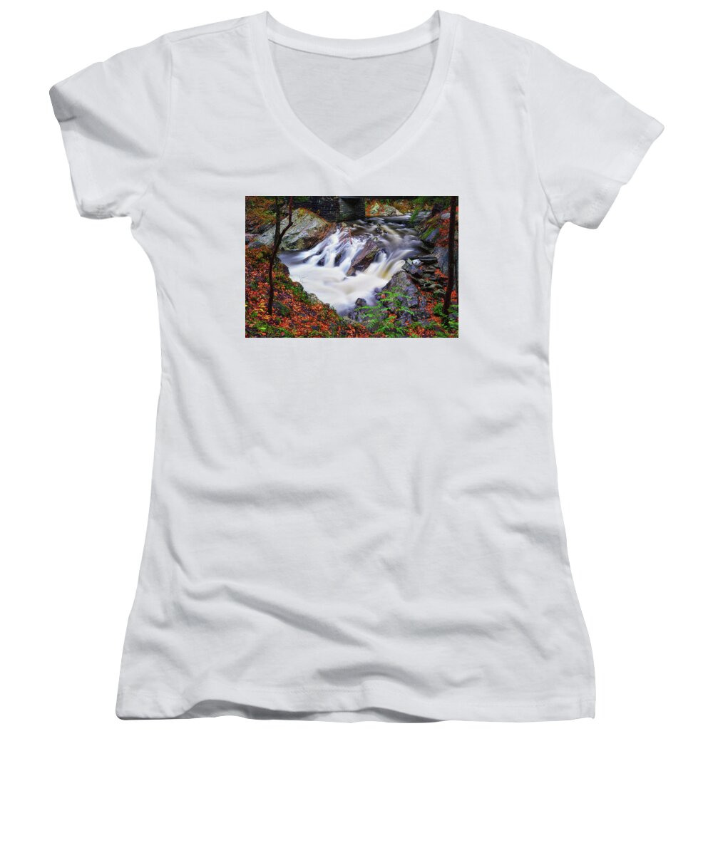 Great Smoky Mountains National Park Women's V-Neck featuring the photograph Autumn at The Sinks by Greg Norrell