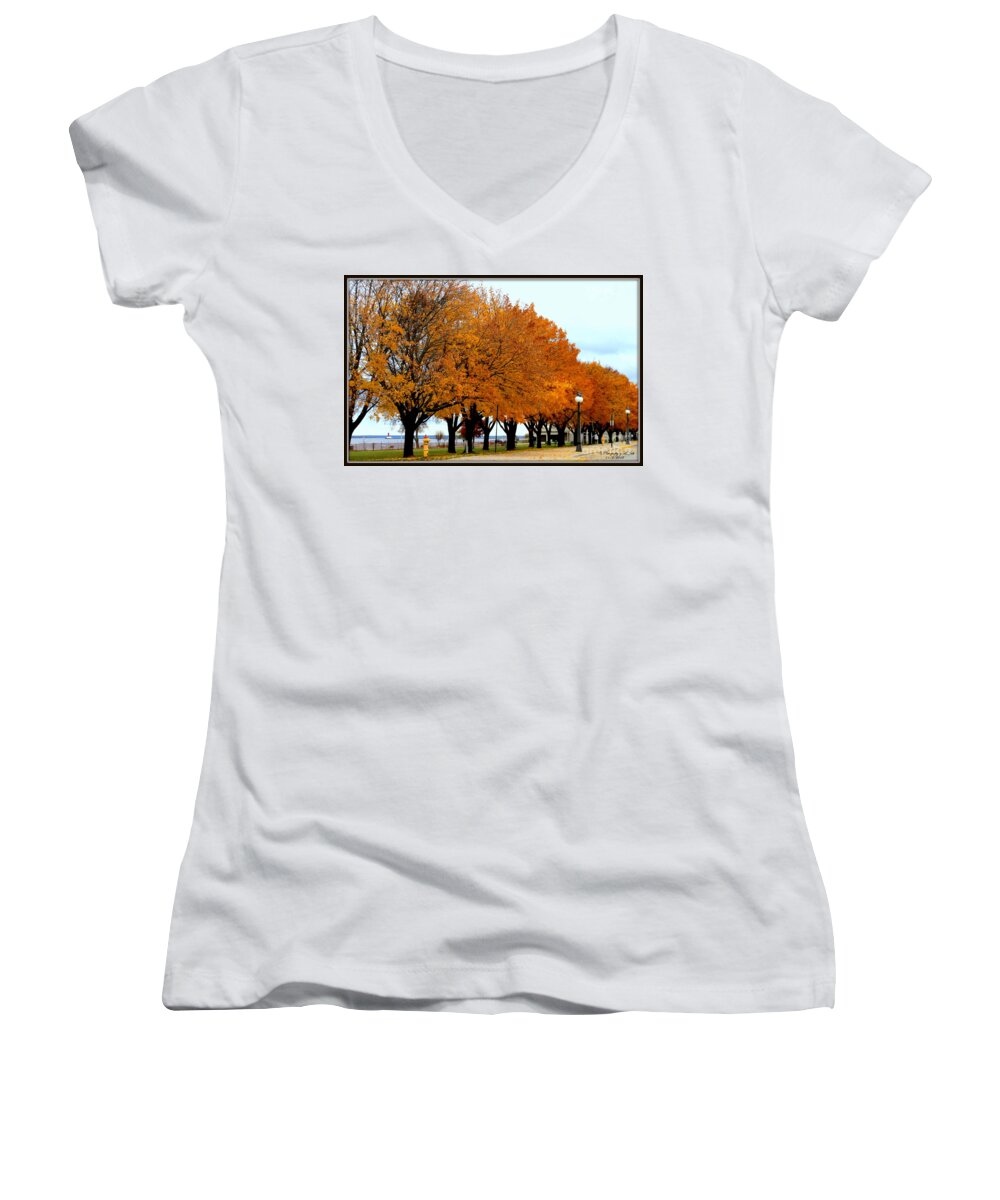 Autumn Women's V-Neck featuring the photograph Autumn leaves in Menominee Michigan by Ms Judi