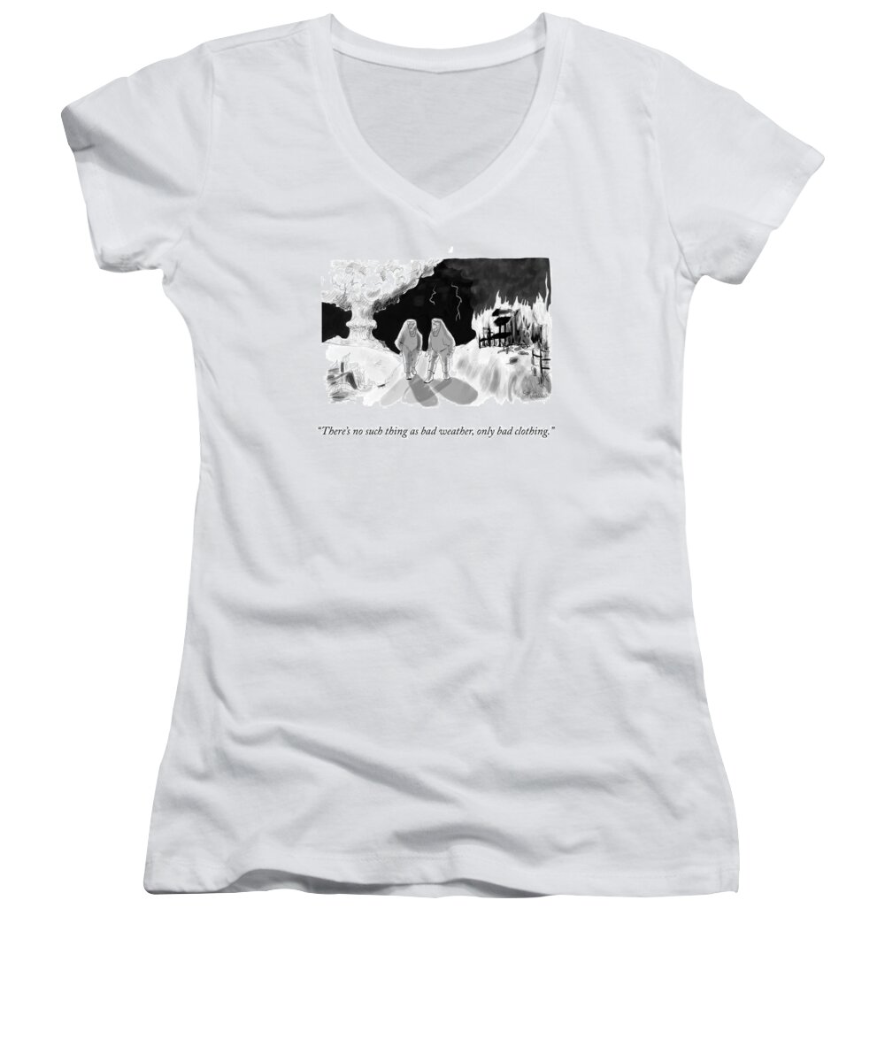 There's No Such Thing As Bad Weather Women's V-Neck featuring the drawing Bad Weather by Sofia Warren