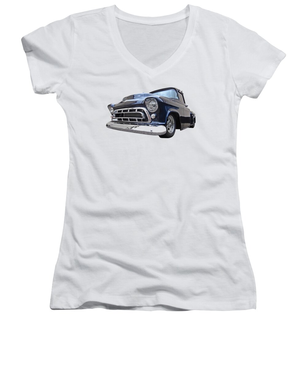 Chevrolet Truck Women's V-Neck featuring the photograph Blue 57 Stepside Chevy by Gill Billington