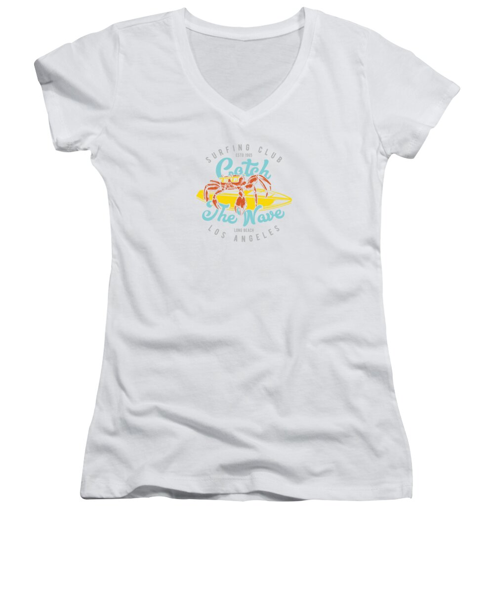 Surfing Women's V-Neck featuring the digital art Catch The Wave by Johanna Hurmerinta