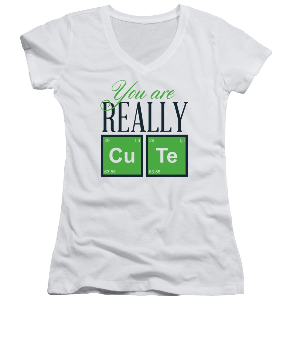 Chemistry Women's V-Neck featuring the digital art Chemistry Fun You are really Cu Te by Matthias Hauser