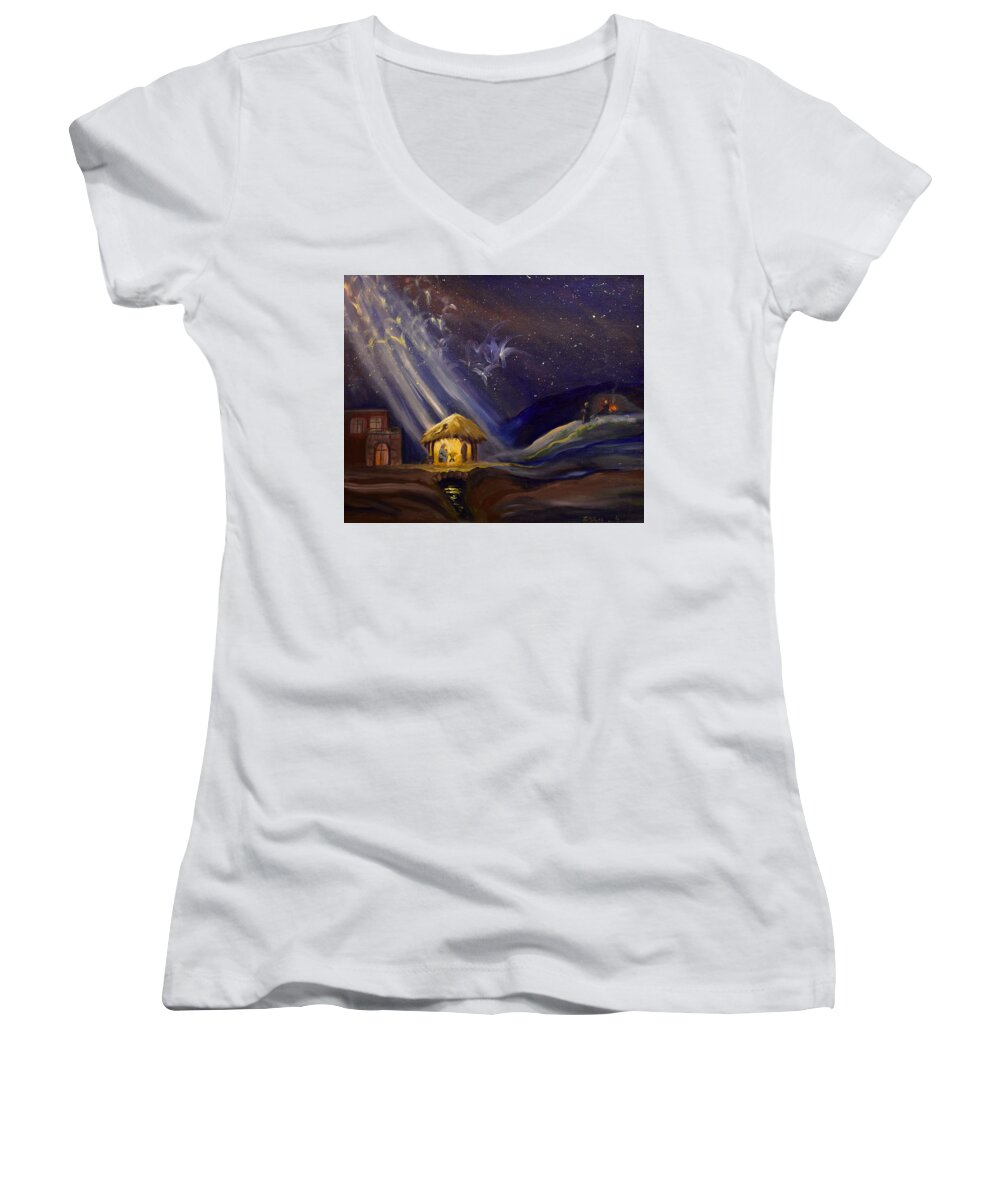Christmas Women's V-Neck featuring the painting Christmas by Barbel Smith