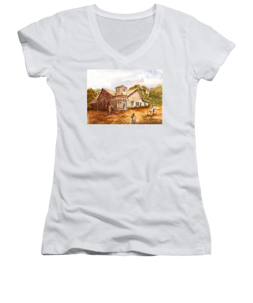 Church Women's V-Neck featuring the painting Church in the Woods by Barry Jones