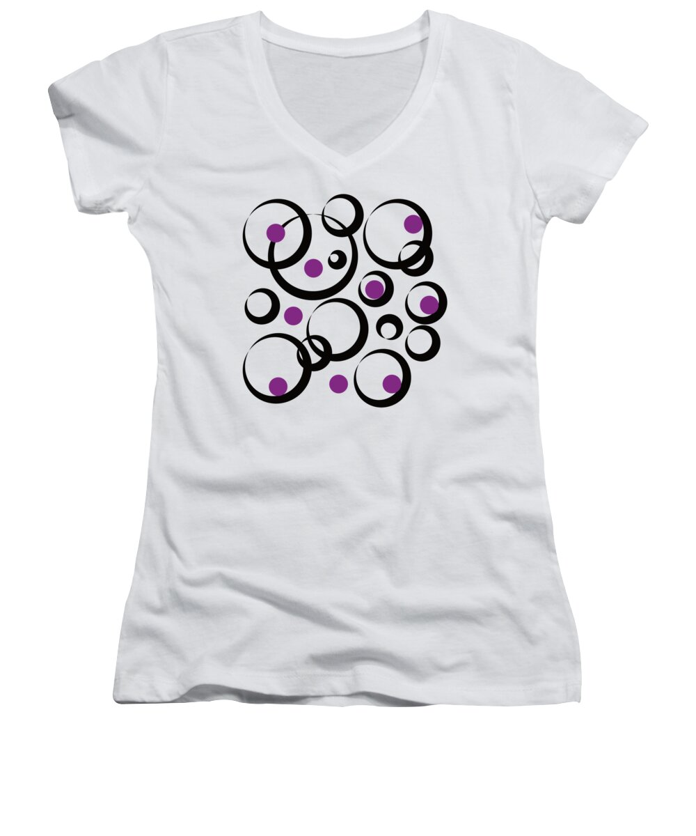 Circle Women's V-Neck featuring the digital art circle pattern Black and Purpur by Patricia Piotrak