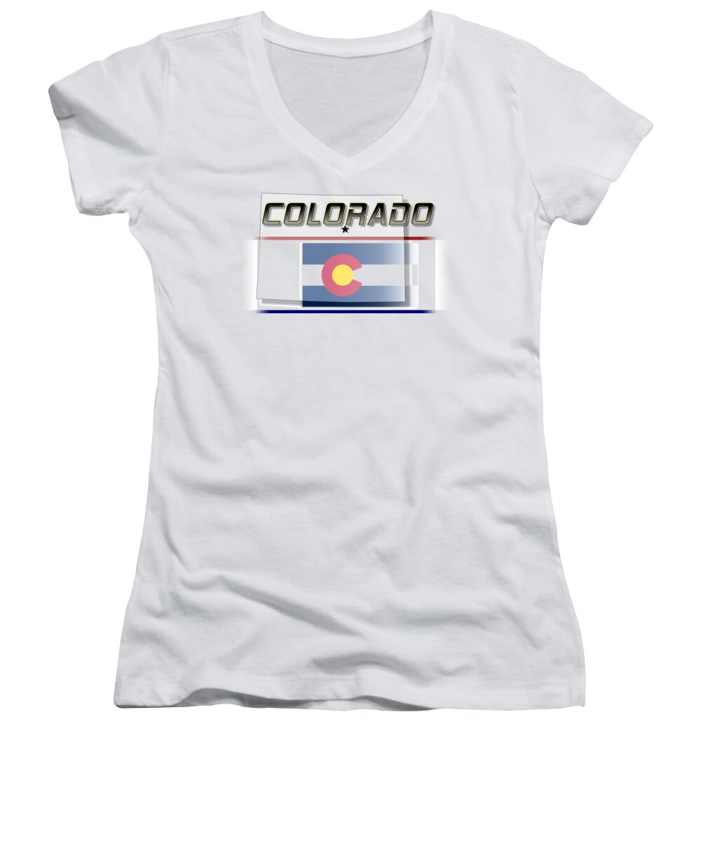 Colorado Women's V-Neck featuring the digital art Colorado State Horizontal Print by Rick Bartrand
