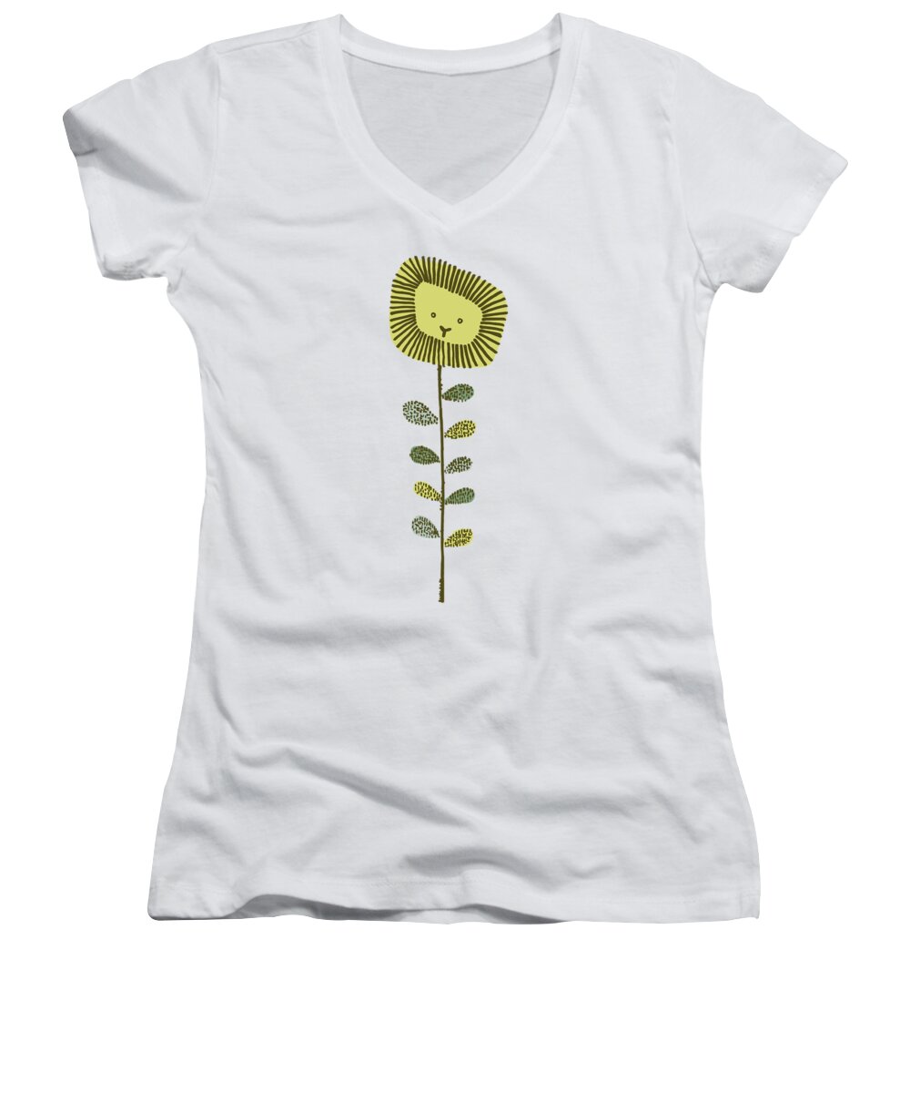 Lion Women's V-Neck featuring the drawing Dandy by Eric Fan