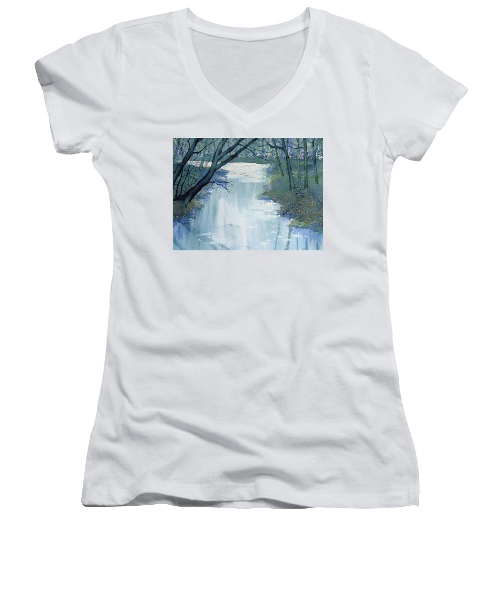 Watercolour Women's V-Neck featuring the painting Dazzle on the Derwent by Glenn Marshall