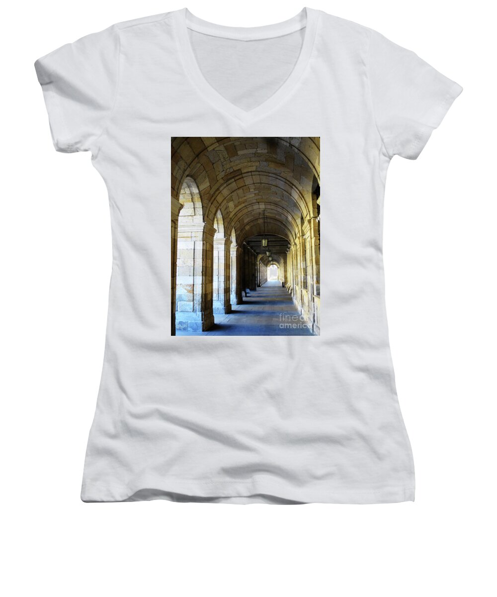 Columns Women's V-Neck featuring the photograph Drawn to the Light by Rick Locke - Out of the Corner of My Eye