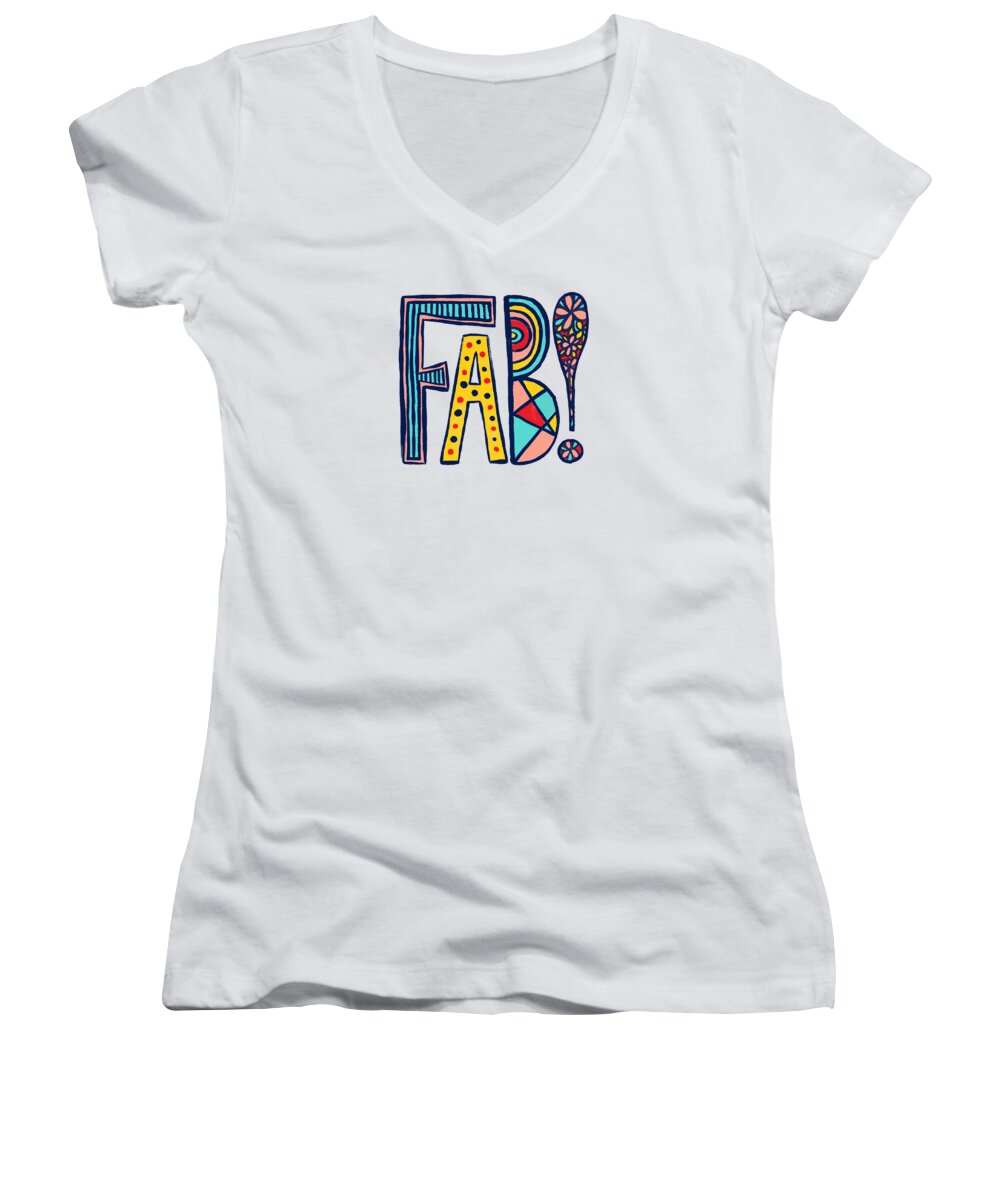 Fab Women's V-Neck featuring the painting Fab by Jen Montgomery