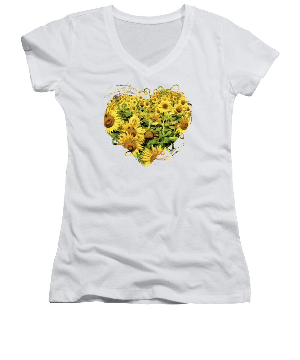 Door County Women's V-Neck featuring the painting Field of Sunflowers by Christopher Arndt