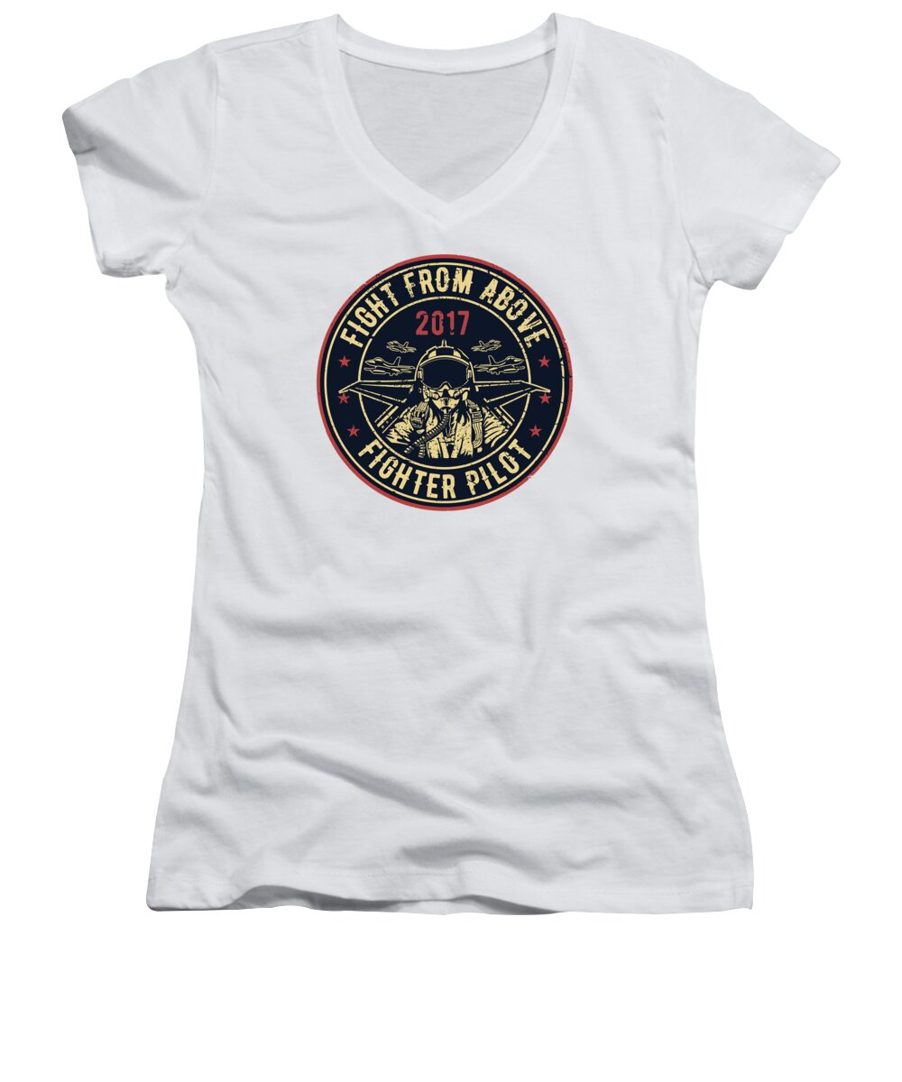 Military Women's V-Neck featuring the digital art Fighter pilot by Long Shot