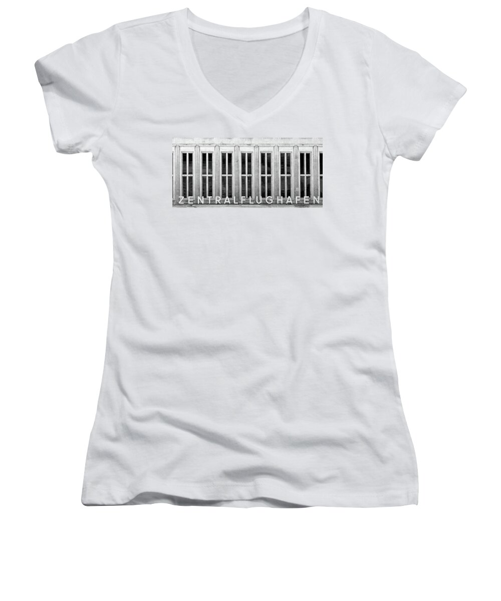 Berlin Women's V-Neck featuring the photograph Flughafen in Berlin by Jonathan Thompson
