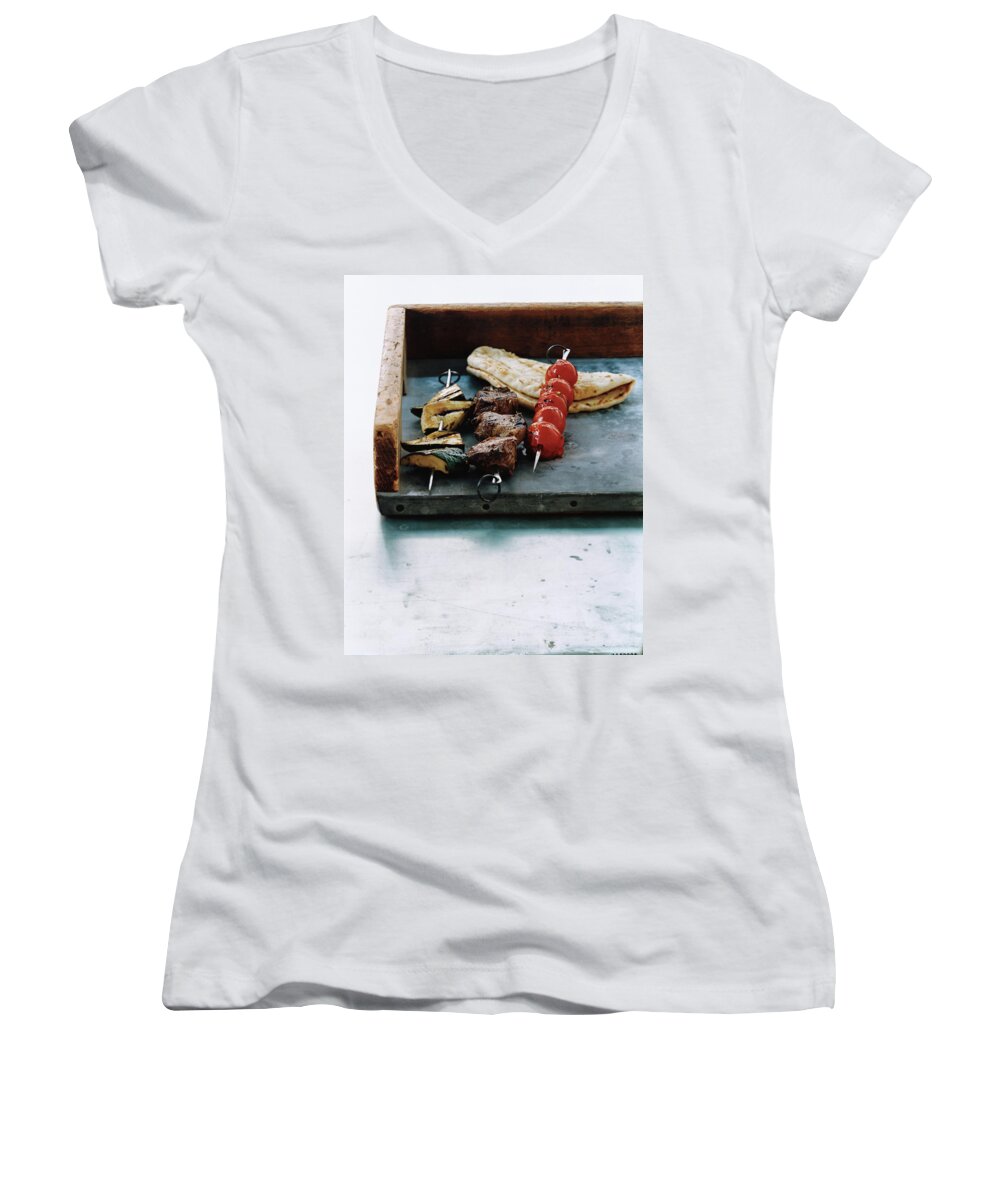 #new2022 Women's V-Neck featuring the photograph Herbed Lamb Kebabs by Romulo Yanes