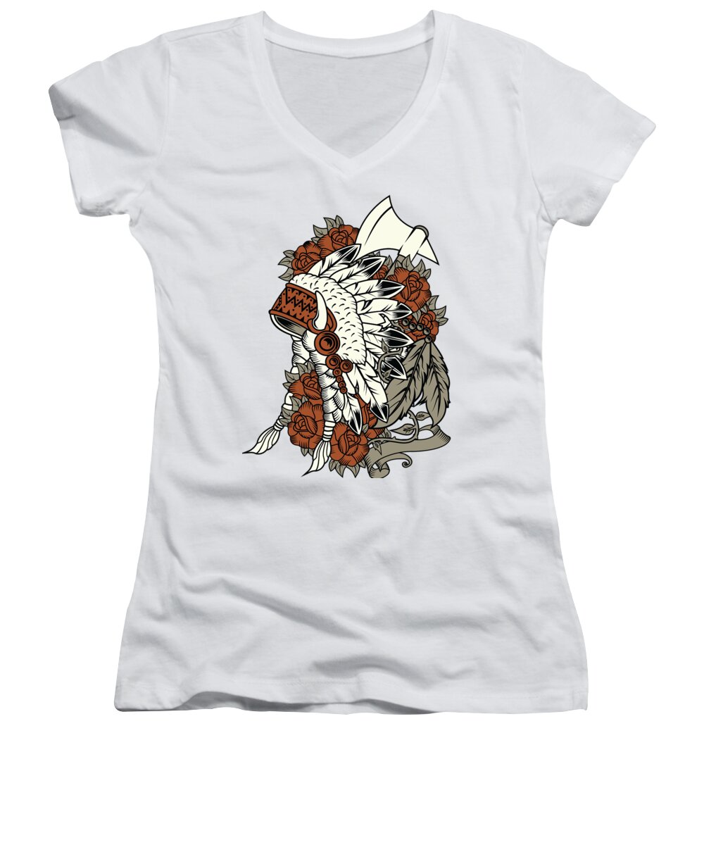 Native Women's V-Neck featuring the digital art Heritage by Long Shot