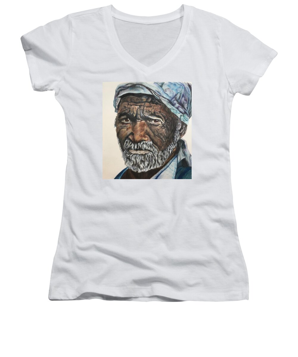 Humanity Women's V-Neck featuring the painting Homeless Vet by Maris Sherwood