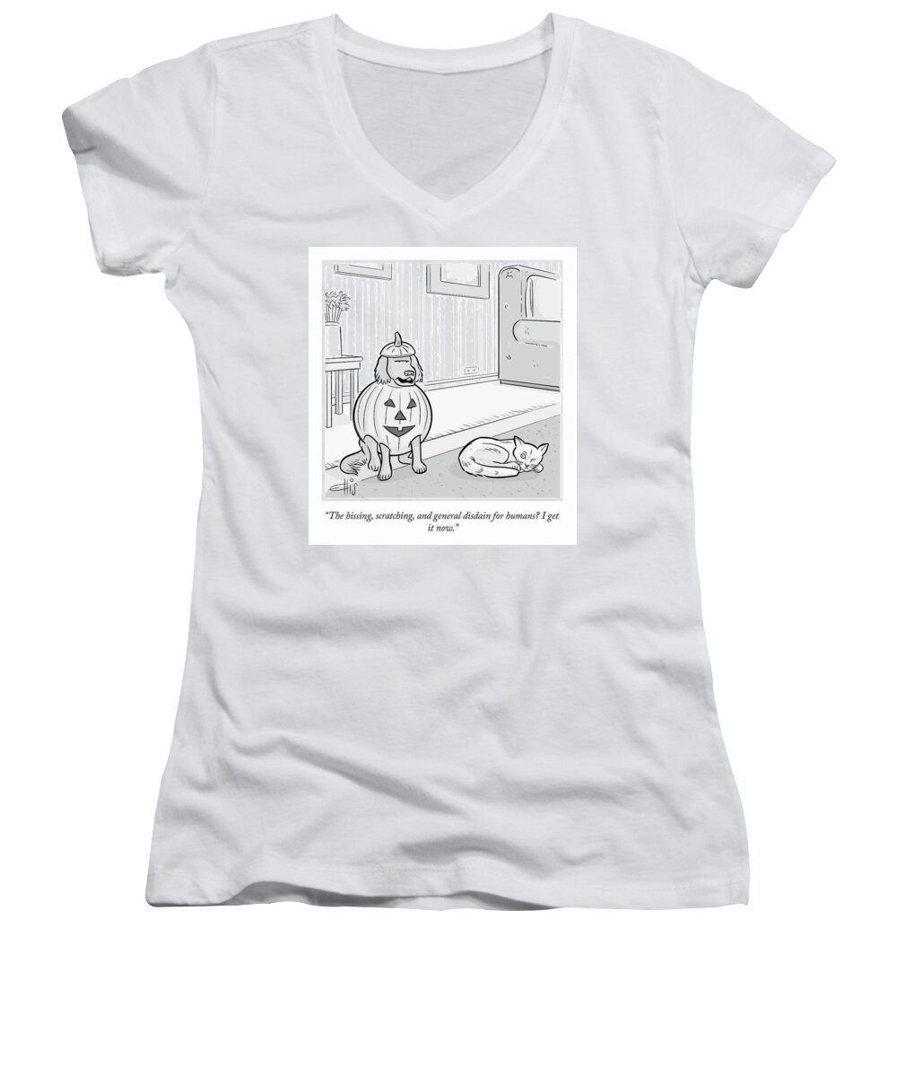 The Hissing Women's V-Neck featuring the drawing I Get It Now by Ellis Rosen