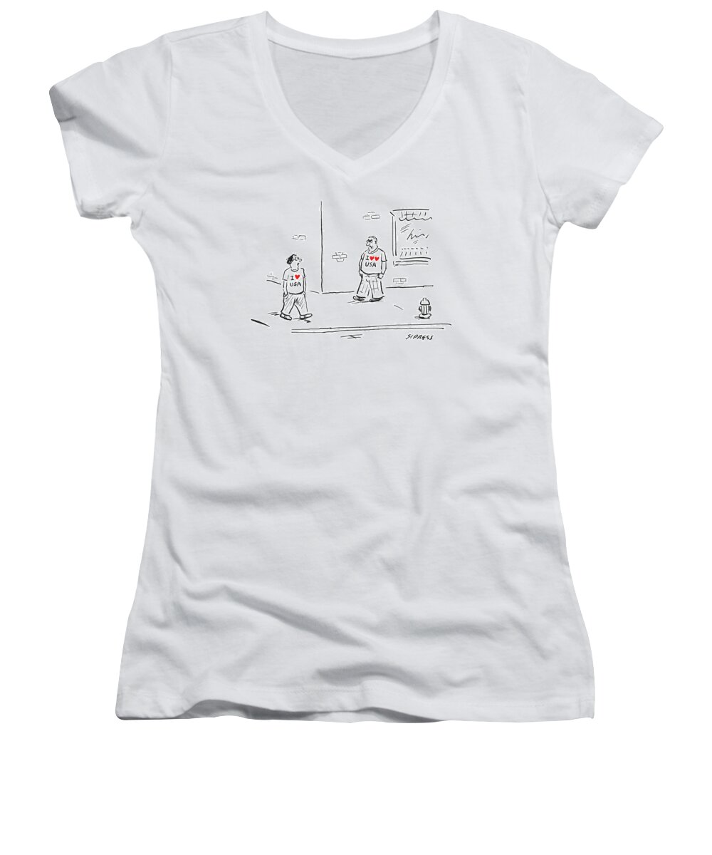 Captionless Women's V-Neck featuring the drawing I Heart USA by David Sipress