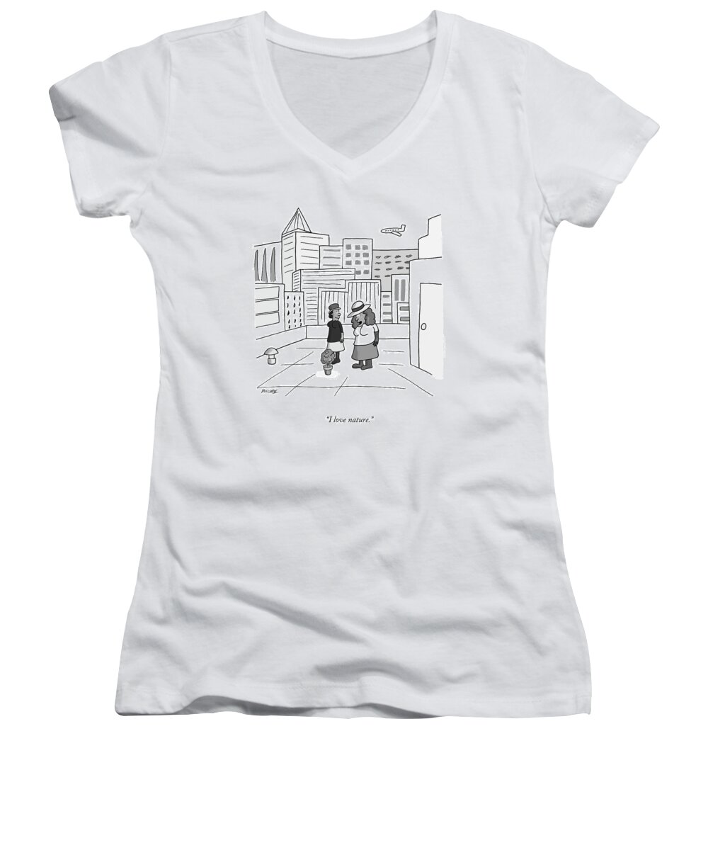 i Love Nature. Women's V-Neck featuring the drawing I Love Nature by Lonnie Millsap