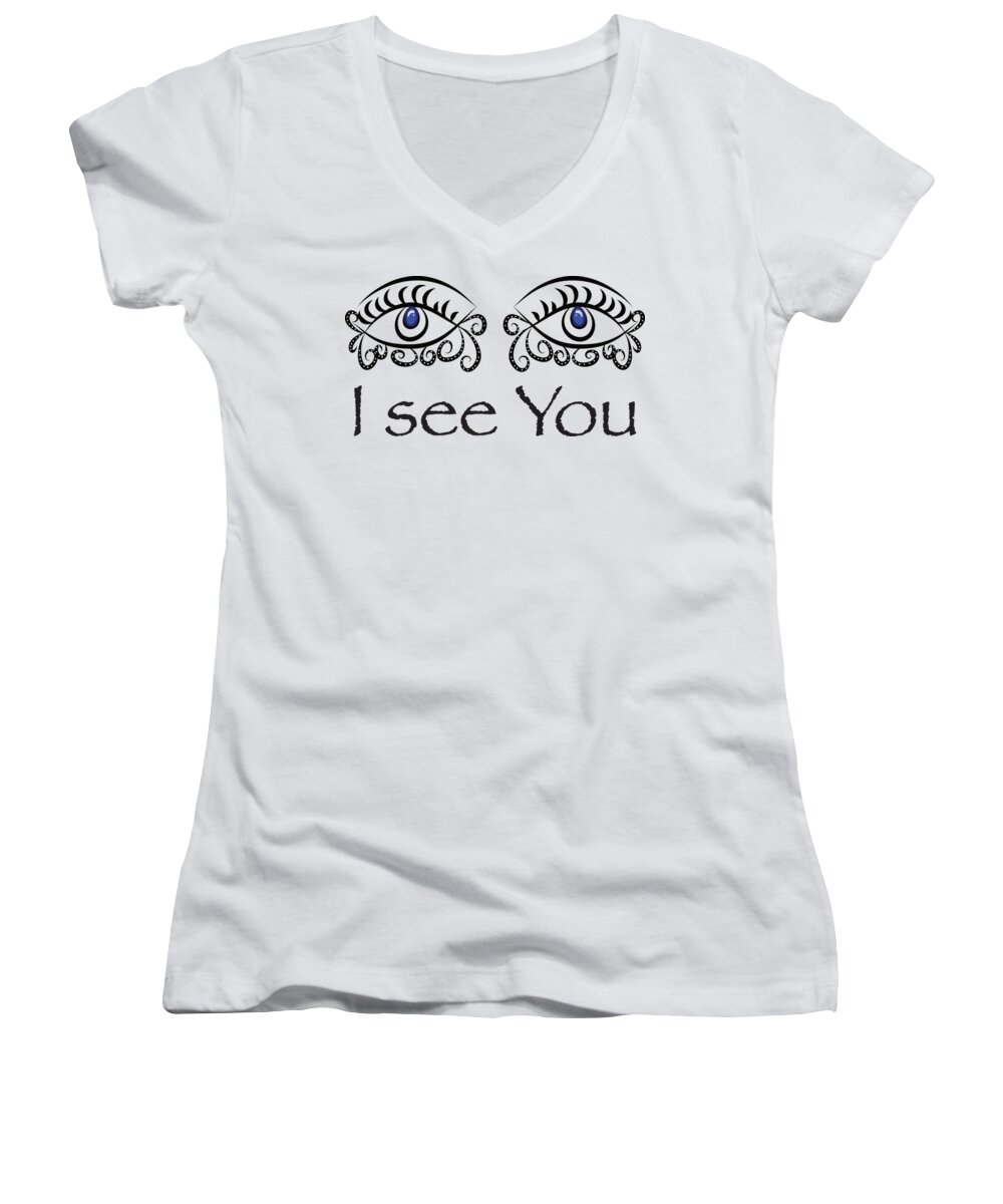 Eyes Women's V-Neck featuring the digital art I See You by Patricia Piotrak