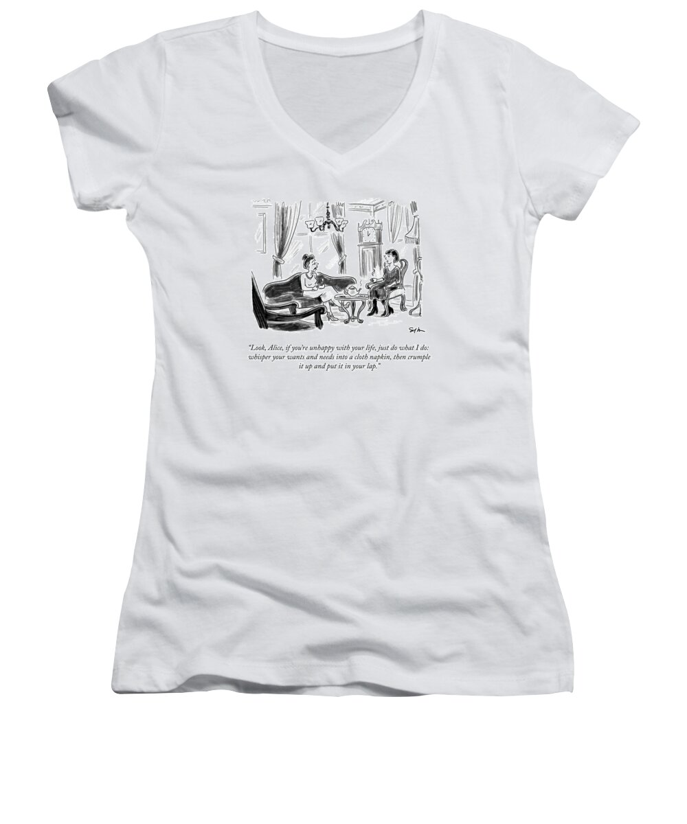 look Women's V-Neck featuring the drawing If You're Unhappy by Sofia Warren