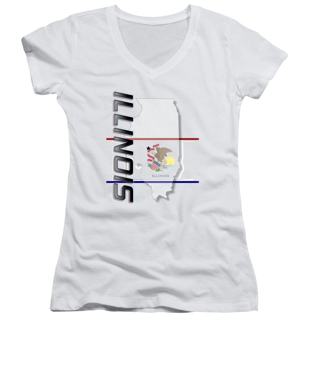 Illinois Women's V-Neck featuring the digital art Illinois State Vertical Print by Rick Bartrand