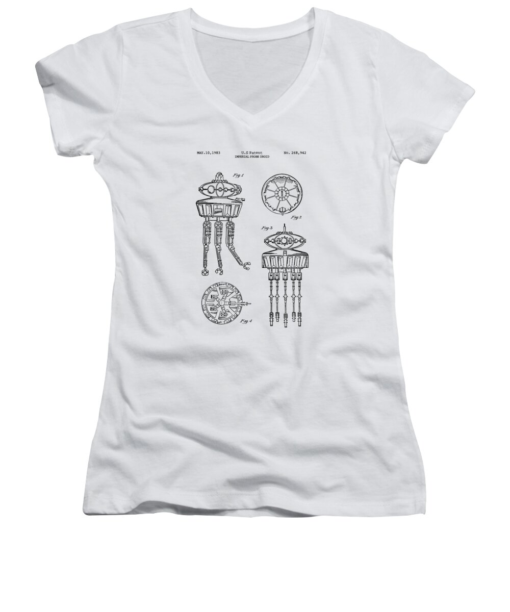 Star Wars Women's V-Neck featuring the digital art Imperial Probe Droid by Hoolst Design
