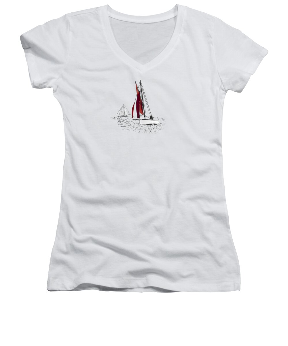 Working Boat Women's V-Neck featuring the photograph Isolated Yacht Carrick Roads on a transparent background by Terri Waters