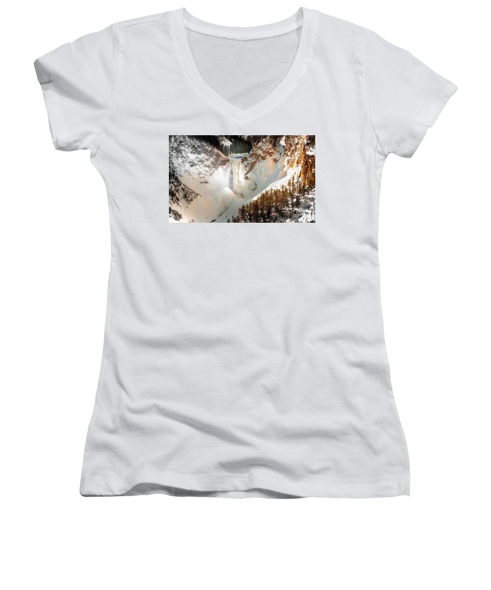 Lower Falls Women's V-Neck featuring the photograph Yellowstone Jewels by Karen Wiles