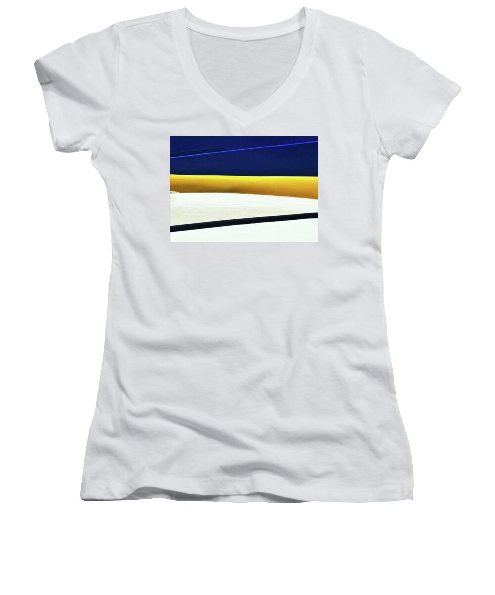 Abstract Women's V-Neck featuring the photograph Kayak Angles and Colors Abstract by Sharon Williams Eng