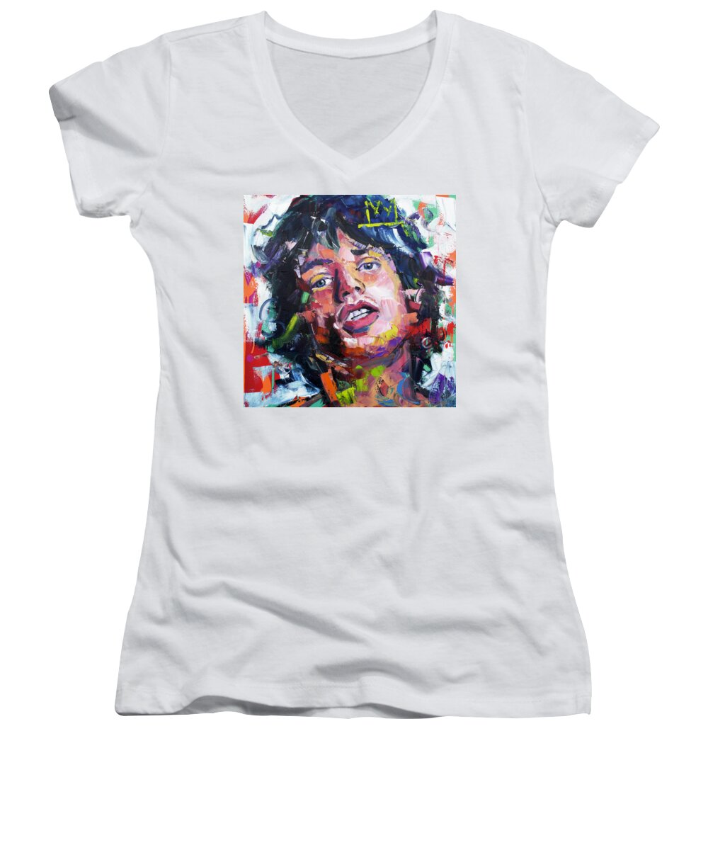 Mick Women's V-Neck featuring the painting Mick Jagger III by Richard Day