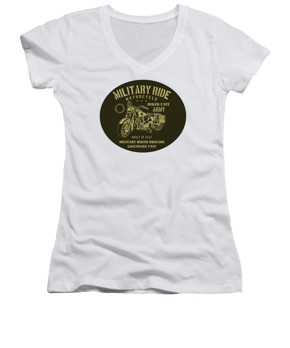 Military Women's V-Neck featuring the digital art Military Ride by Long Shot