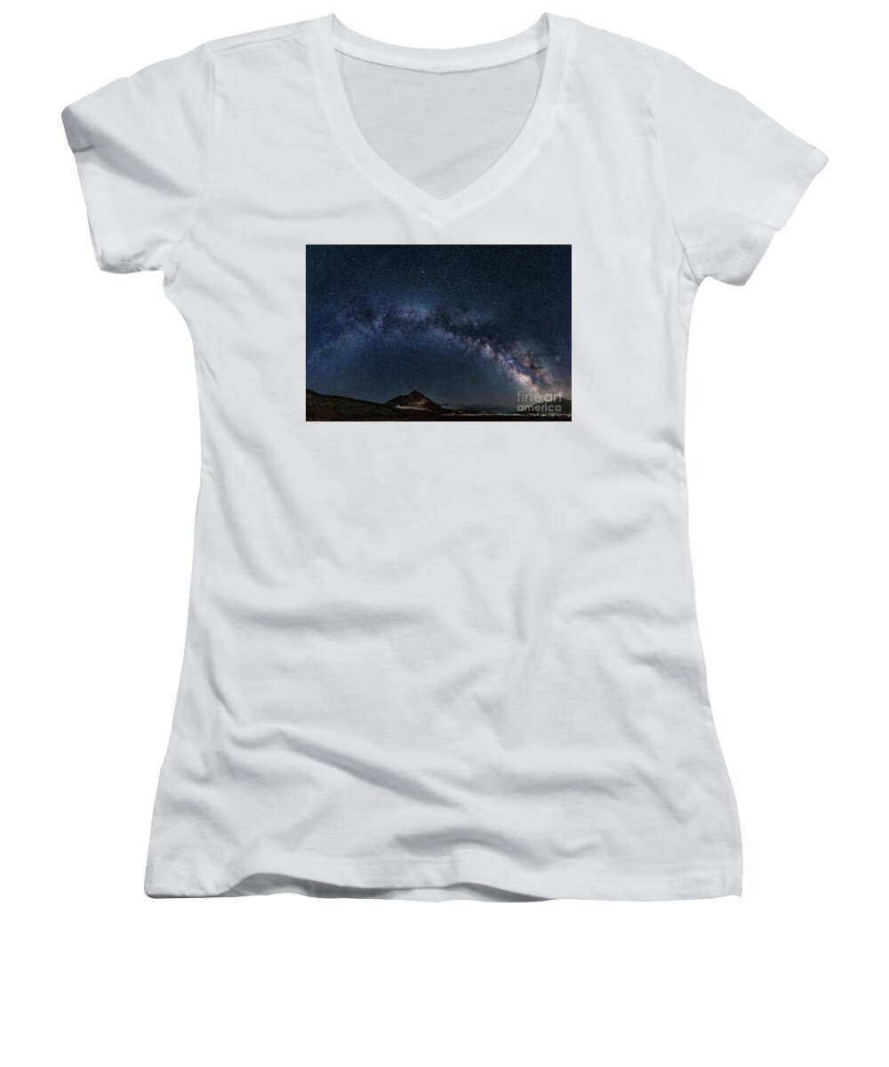 Milky Way Women's V-Neck featuring the photograph Milky Way over Crested Butte Mountain by Melissa Lipton