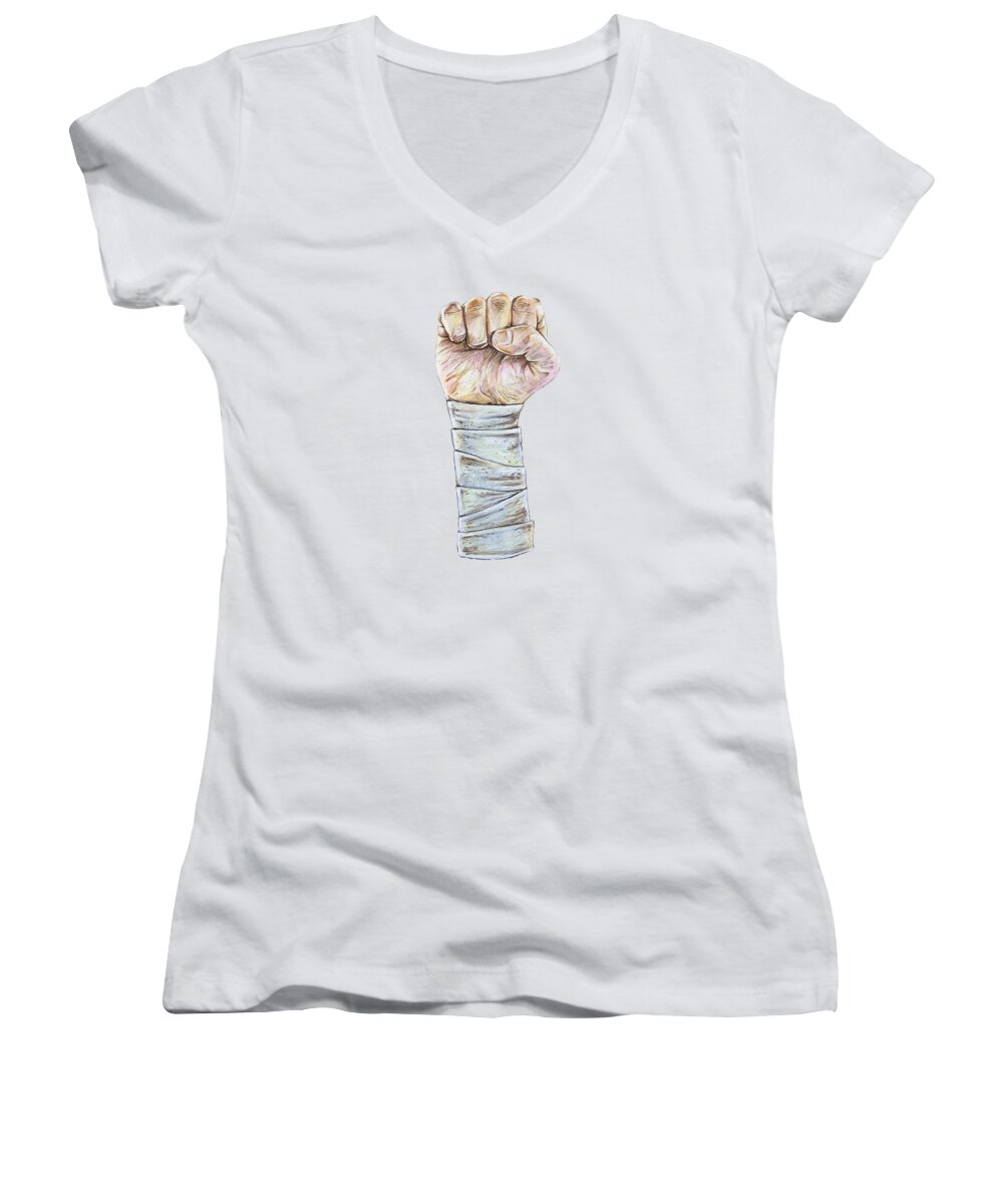 Monk Women's V-Neck featuring the drawing Monk by Aaron Spong