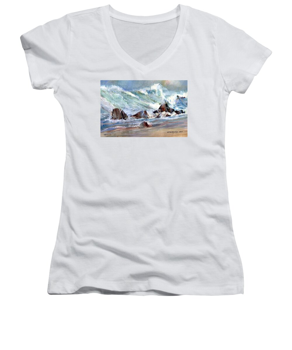 Visco Women's V-Neck featuring the painting Monster Waves by P Anthony Visco