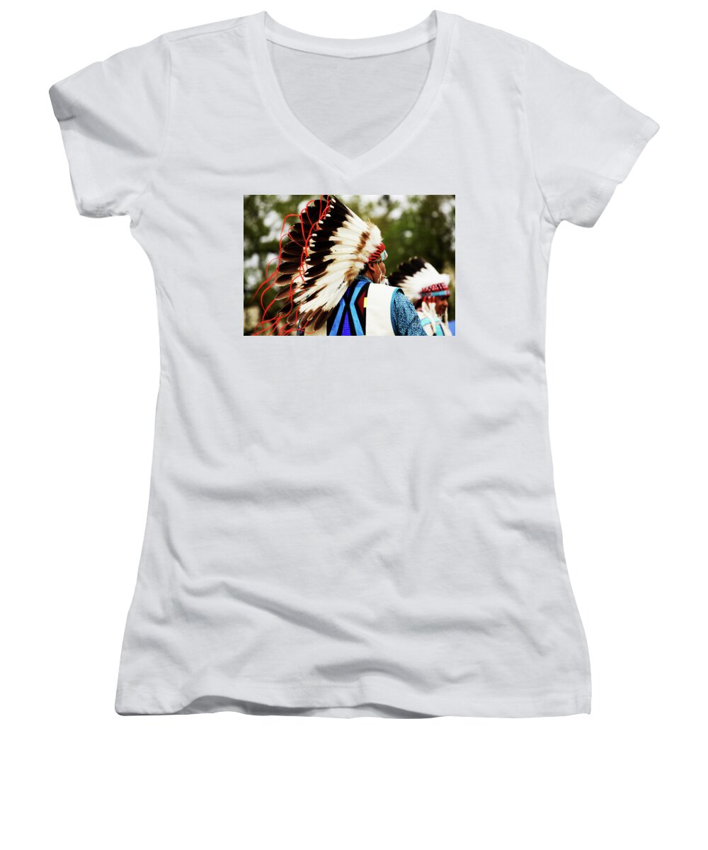 Bald Eagle Feathers Women's V-Neck featuring the photograph Native American Chief by Rich Collins