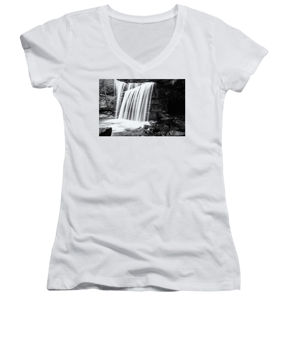 Waterfalls Women's V-Neck featuring the photograph No Name by Russell Pugh