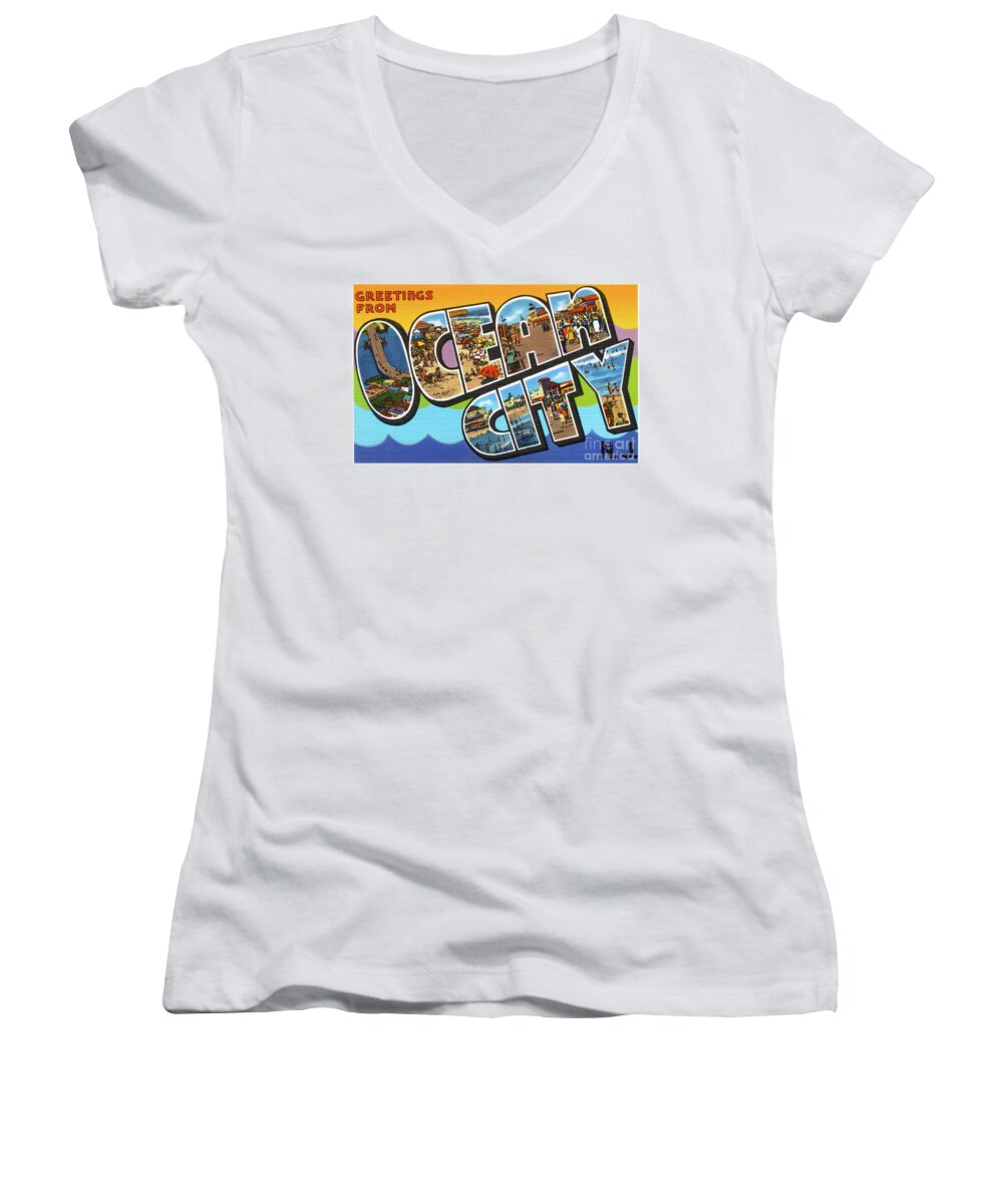 Ocean Women's V-Neck featuring the photograph Ocean City Greetings by Mark Miller