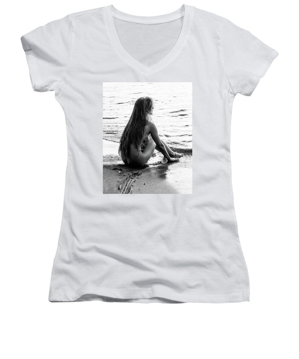 Nude Women's V-Neck featuring the photograph On The Shore by David Naman