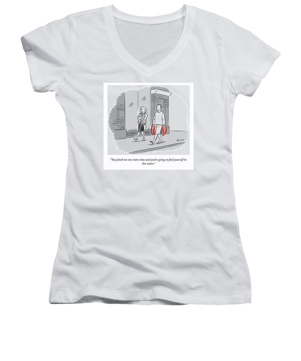 Cctk Women's V-Neck featuring the drawing Pinch Me One More Time by Hartley Lin
