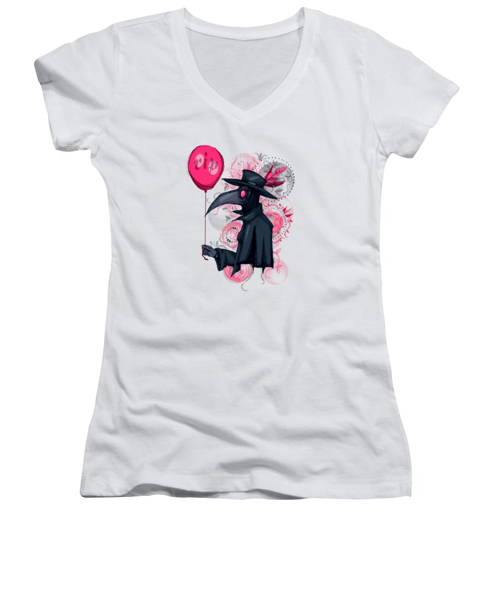 Plague Women's V-Neck featuring the drawing Plague Doctor Balloon by Ludwig Van Bacon