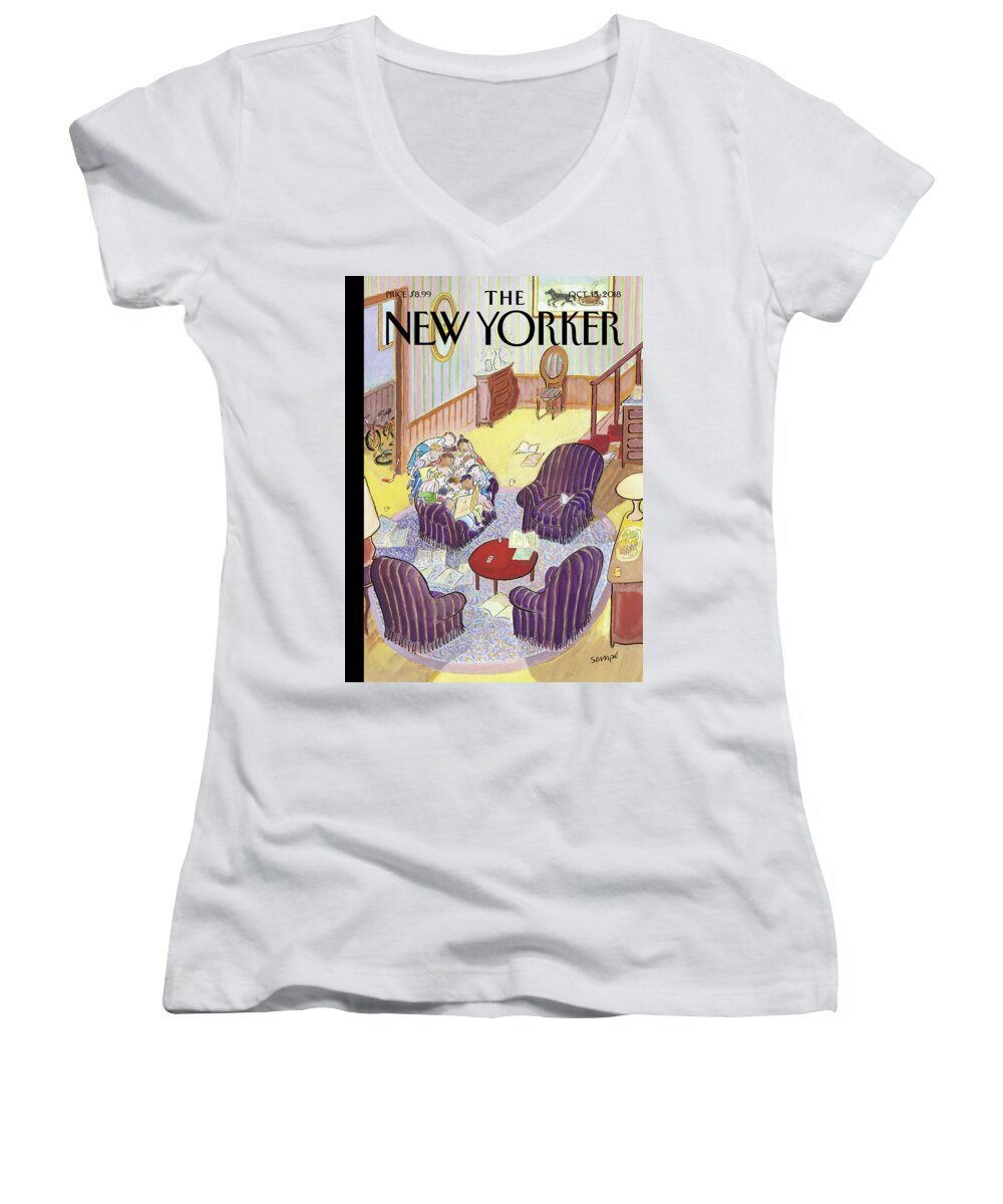 Reading Group Women's V-Neck featuring the drawing Reading Group by Jean-Jacques Sempe