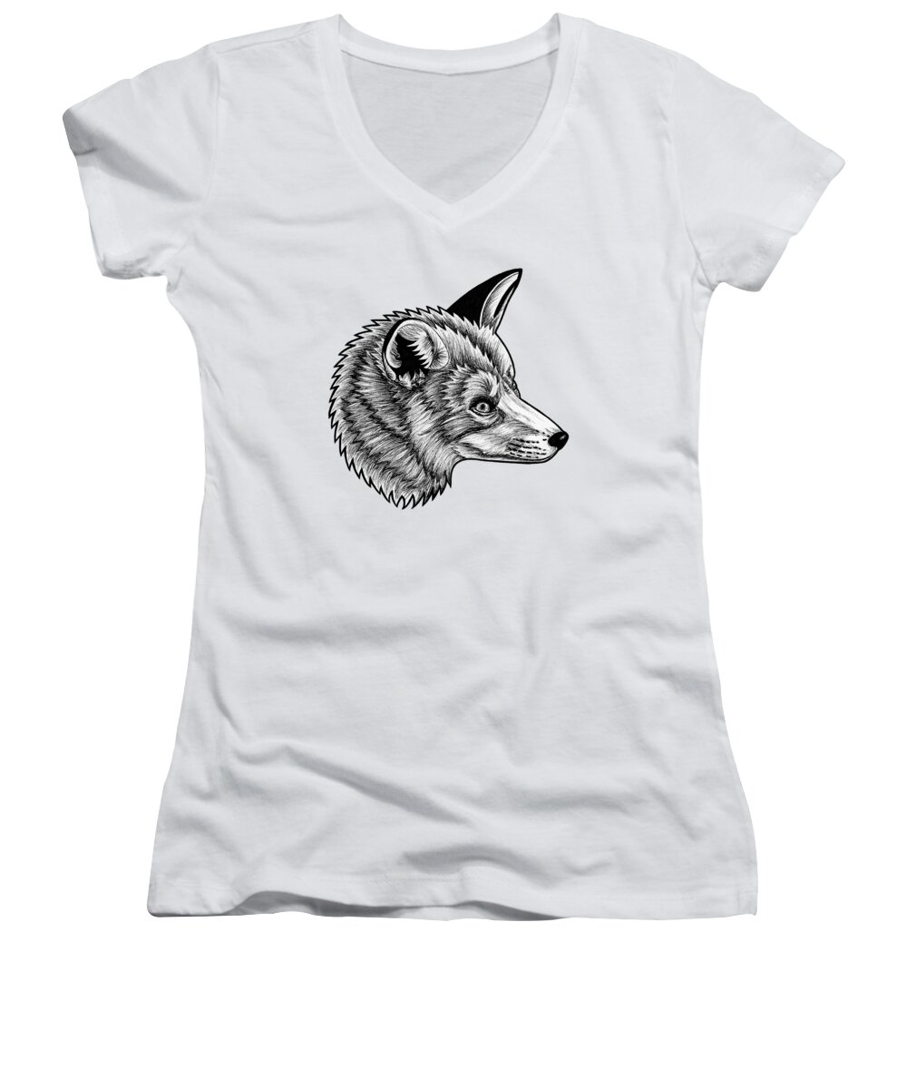 Fox Women's V-Neck featuring the drawing Red fox by Loren Dowding