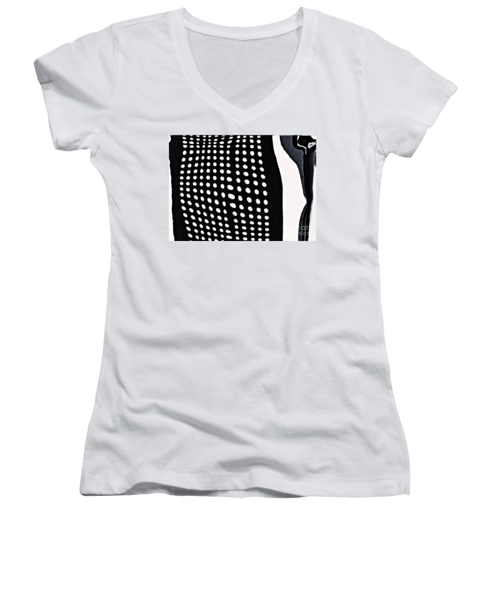 Reflection Women's V-Neck featuring the photograph Reflection on 42nd Street 1 Grayscale by Sarah Loft
