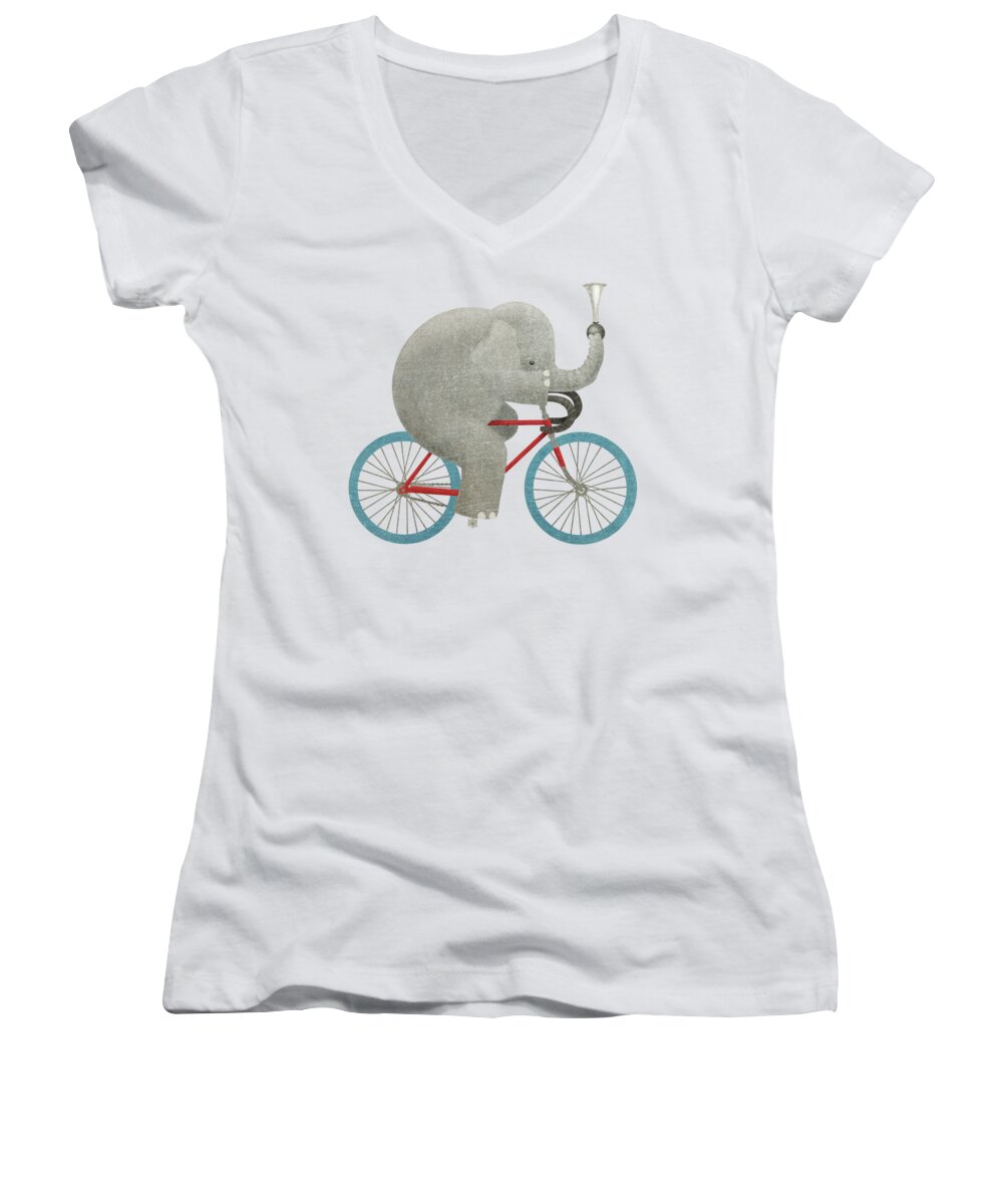 Elephant Women's V-Neck featuring the drawing Ride by Eric Fan