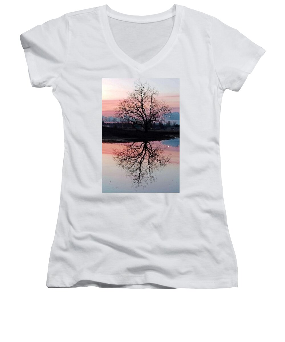Sunset Women's V-Neck featuring the photograph Serenity at Sunset by Suzy Piatt